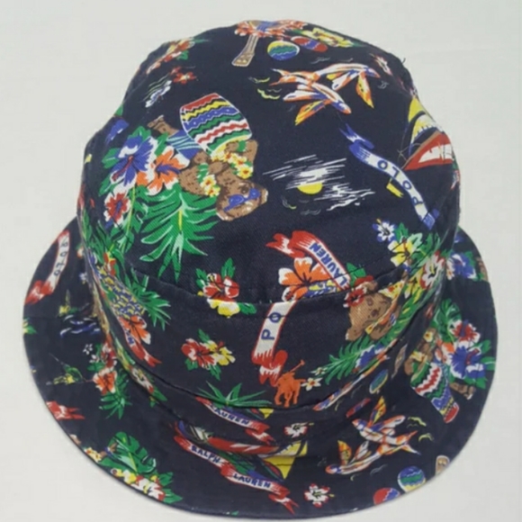 NWT Polo Ralph Lauren Hawiaan Bear Chino Bucket Hat - Navy Multi - Picture 3 of 12